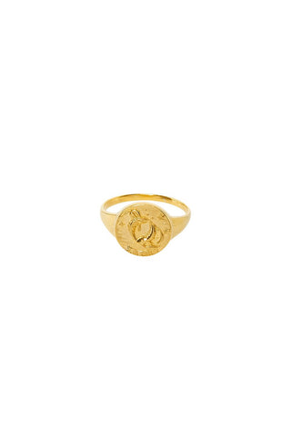 front-image-of-spell-s-pisces-stargazer-zodiac-ring-the-hand-crafted-ring-comes-in-22k-gold-vermeil-and-features-an-embossed-artwork-of-the-zodiac-sign