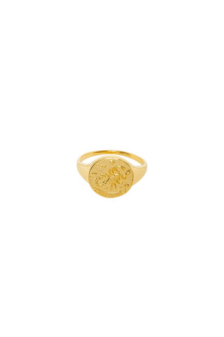 front-image-of-spell-s-scorpio-stargazer-zodiac-ring-the-hand-crafted-ring-comes-in-22k-gold-vermeil-and-features-an-embossed-artwork-of-the-zodiac-sign