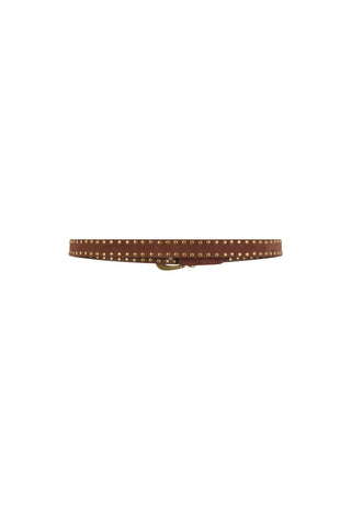 a-brown-leather-belt-with-a-row-of-small-gold-studs-and-a-gold-buckle-shown-horizontally-against-a-plain-white-background
