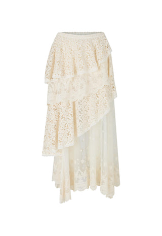 an-off-the-shoulder-tiered-lace-skirt-in-a-warm-cream-or-ivory-color-displayed-against-a-solid-white-background