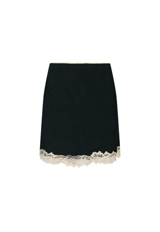 a-black-a-line-mini-skirt-featuring-a-delicate-cream-lace-trim-along-the-hem-displayed-against-a-solid-white-background