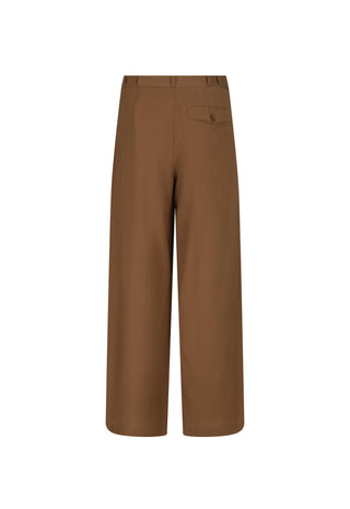 a-pair-of-wide-leg-cropped-trousers-in-a-solid-medium-brown-color-shown-from-the-back-on-a-plain-white-background