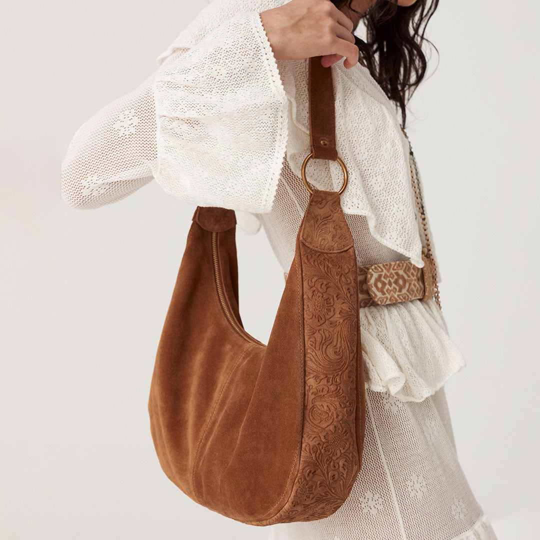 Tan suede handbag sale