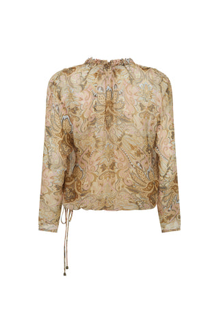  long-sleeve bohemian-style blouse with a beige