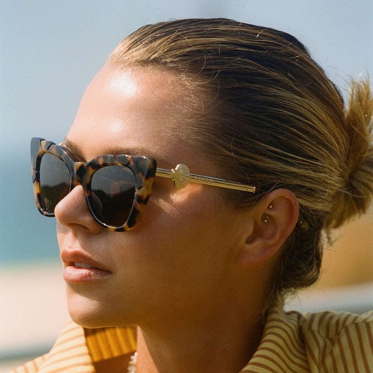 Spell & the Gypsy x pared Marilyn Thick Arm with Solid Brown Lens Sunglasses NEW Spell x Pared Marilyn Sunglasses – Wyld Blue main image 3