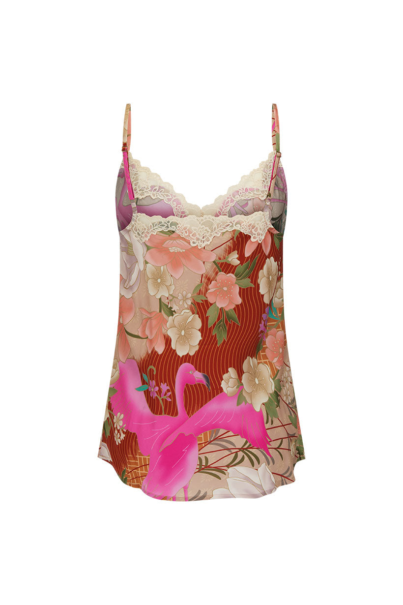 【極美品】D＆G ディーアンドジー　花柄フリルキャミソール　バックジップ Kimber Silk Lace Camisole in Fondant Pink/Chili Pepper | L'AGENCE
