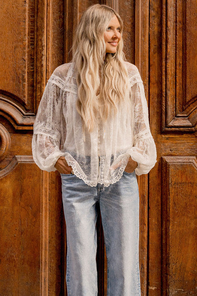 【希少】UND POWER SHOULDER LACE BLOUSE テラコッタ STARLIGHT LONG SLEEVE LACE BLOUSE IN BROWN – AKIRA