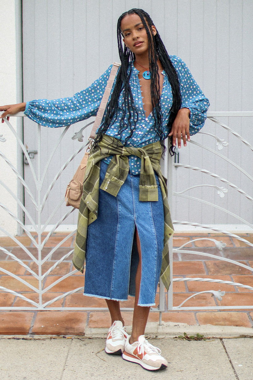 Daisy Patchwork Denim Skirt