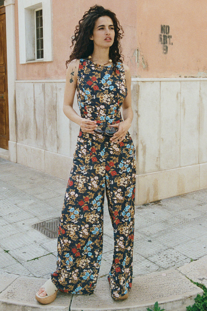 Printed Floral Short Sleeves Viscose Womens Short Length Jumpsuit