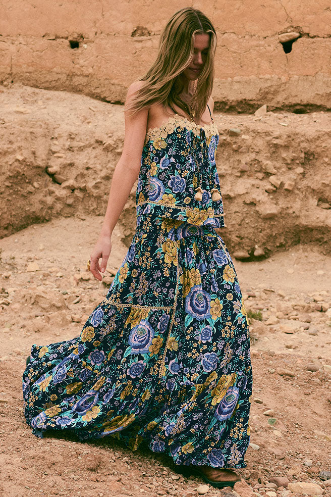 Full Bloom Maxi Skirt In Multicolor | By Spell  Modern Bohemian Clothing Online
