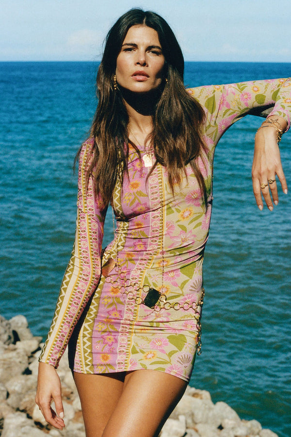 long sleeve shimmer mini dress Goldie Shimmer Mini Dress In Pink