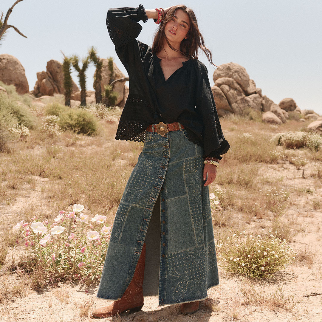 Road Trip Denim Maxi Skirt – SPELL USA