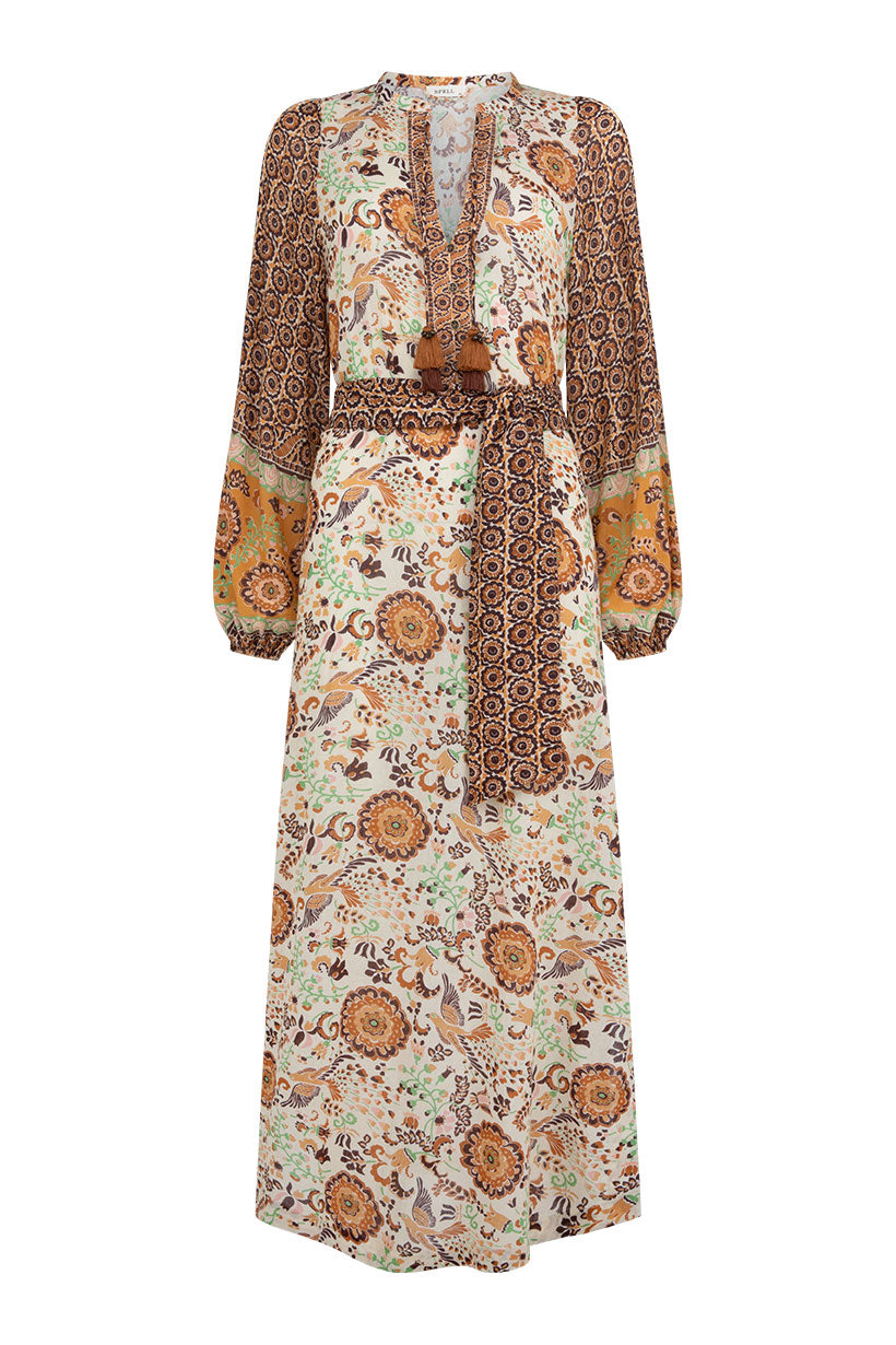 boho maxi dress with long sleeves Sannah Boho Maxi Dress In Orange