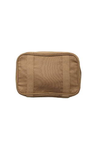 The camel Curators Club Cosmetic Bag. The bag features a zip opening and logo on the front.