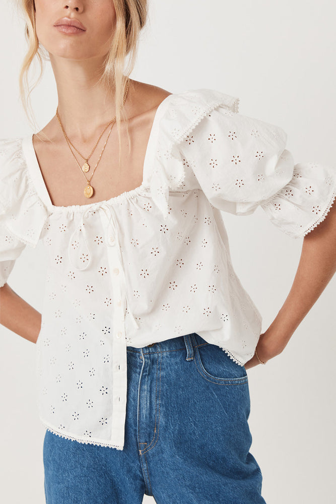 Soft White, Cotton Broderie Blouse