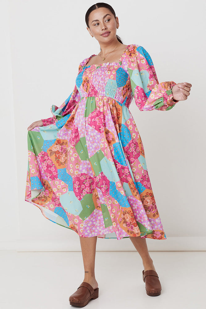 Silk Fred Blue Vanilla Aofie Floral Midi Dress UK 16 Pink Wedding Chiffon  BNWT
