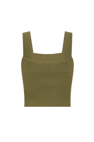 the-mazzy-ribbed-top-the-top-comes-in-a-khaki-colourway-and-features-a-square-neckline-and-thick-straps