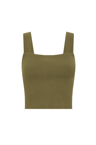 the-mazzy-ribbed-top-the-top-comes-in-a-khaki-colourway-and-features-a-square-neckline-and-thick-straps