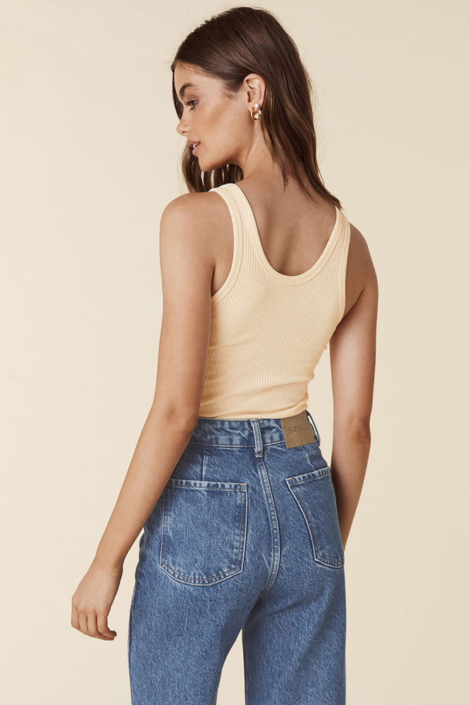 Spell Staples Rib Singlet Tank - Cream