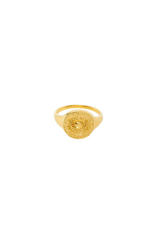 front-image-of-spell-s-cancer-stargazer-zodiac-ring-the-hand-crafted-ring-comes-in-22k-gold-vermeil-and-features-an-embossed-artwork-of-the-zodiac-sign