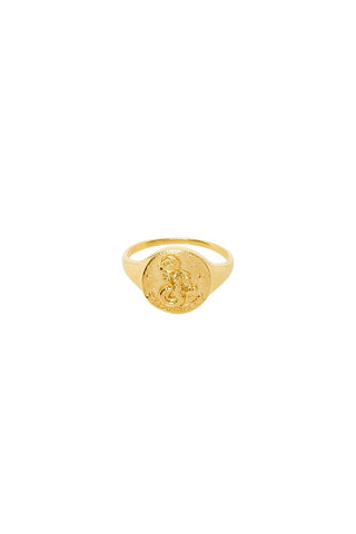 front-image-of-spell-s-capricorn-stargazer-zodiac-ring-the-hand-crafted-ring-comes-in-22k-gold-vermeil-and-features-an-embossed-artwork-of-the-zodiac-sign