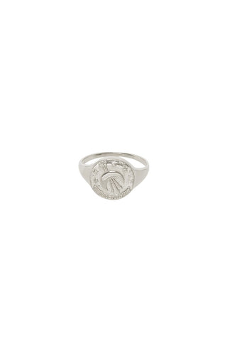 front-image-of-spell-s-sagittarius-stargazer-zodiac-ring-the-hand-crafted-ring-comes-in-0-925-sterling-silver-and-features-an-embossed-artwork-of-the-zodiac-sign