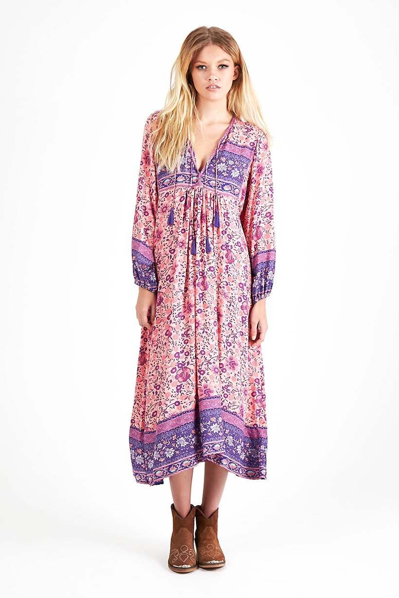 Folk Town Boho Midi Dress SPELL USA