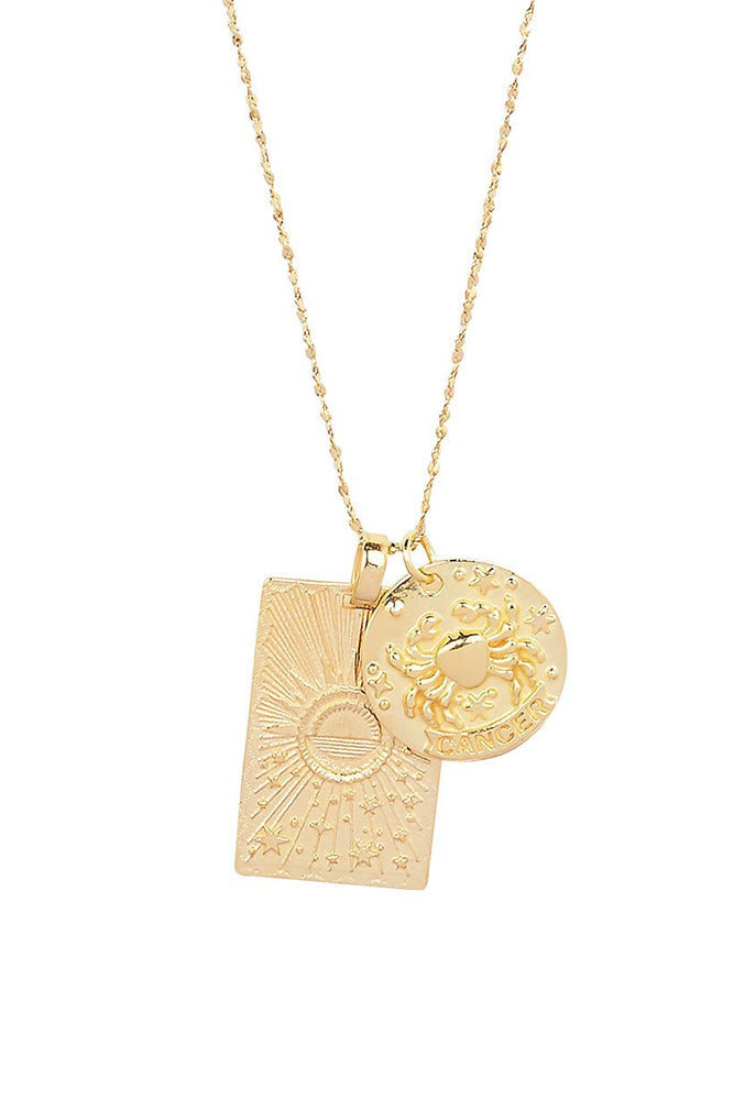 Gold Cancer Zodiac Sign Filigree Oval Pendant Necklace